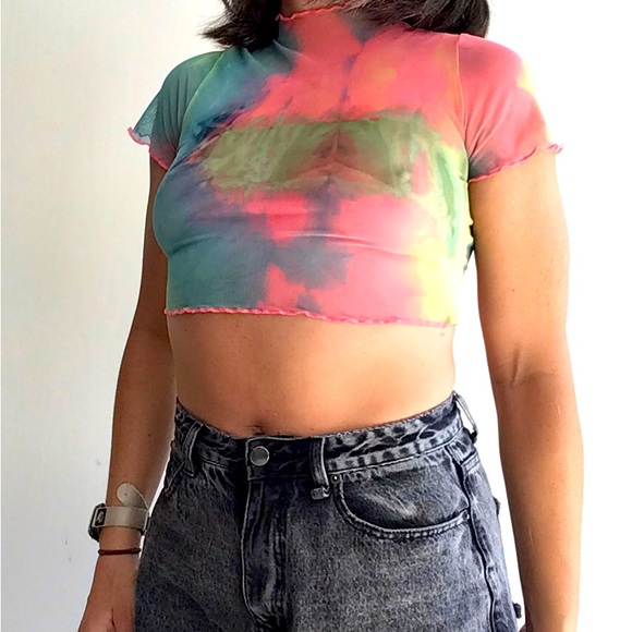 SOLD OFFLINE Sheer Rainbow See-thru mesh crop-top - Picture 3 of 3